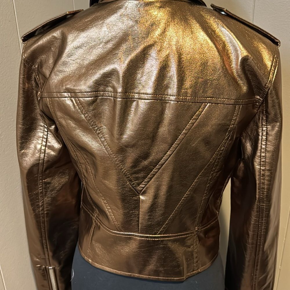 Avec Les Filles City Moto Bronze Biker Jacket. Faux leather. Small. New w/ tags - Picture 6 of 11